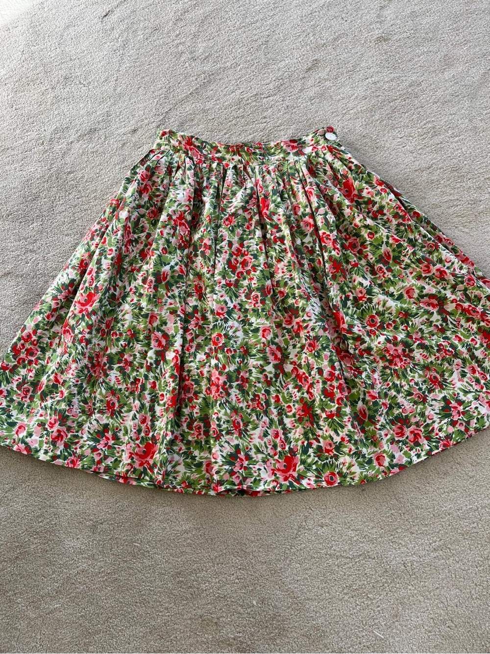 Vintage Floral Circle Skirt in Red and Green